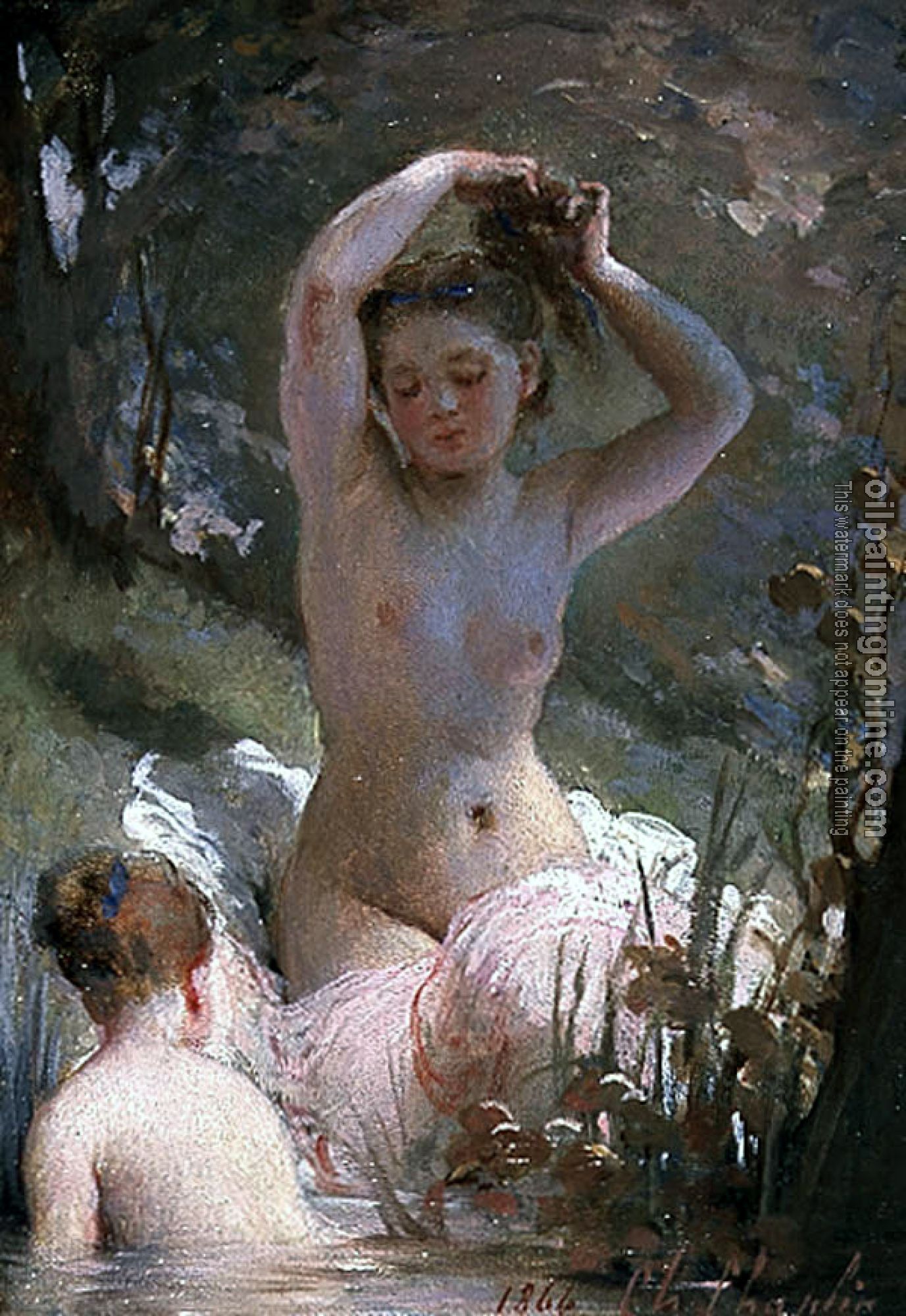 Charles Chaplin - Two girls bathing